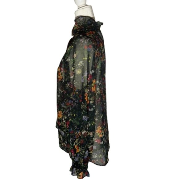 H&M Sheet Long Sleeve Multi Color Floral Print Top - Size 8 - Picture 5 of 9